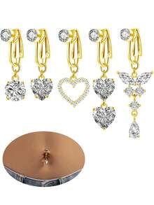 5pcs Gold Fake Belly Button Rings, Women Clip-On Fake Navel Rings, No Piercing Required - 5 Belly Button Clips - View 10