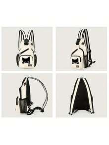 Double Zipper Messenger Bag For Men And Women, Black Cat Pattern Funny Design, Mini Chest Bag, Multiple Colors To Choose From, Multifunctional Chest Bag, Large Capacity Simple Casual Shoulder Bag, Suitable For Men And Women, Suitable For Daily Use, Outdoor Activities, Travel, Hiking, Portable, Ideal Choice For Gift Giving, Girlfriend Gift, Perfect Gift For Mom,Back To School Necessary - Multicolor - View 4