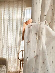 新款法式亚麻薄纱窗帘，彩虹糖纱刺绣 - 多功能杆设计，适合所有季节客厅、卧室、阳台装饰和餐厅窗帘