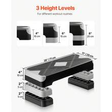 Aerobic Exercise Step Platform, 28-Inch Workout Aerobic Stepper, Height Adjustable Fitness Training Step Deck Trainer With 4 Risers, Non-Slip Surface Bench For Home Gym Cardio Strength, Gray - Gray - View 4