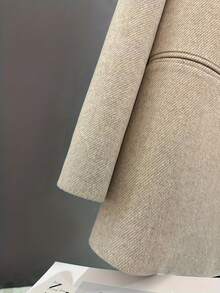 Women's Elegant Double Breasted Light Grey Mixed Blazer - Forever Fashionable Women's Classic | - Versatile Wardrobe Essential Solid Color Button Pocket Front Buttons