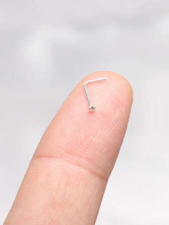 6pcs 925 Sterling Silver Nose Rings Studs L Shaped Nose Piercing 1.5mm Clear Crystal For Women Men 24G