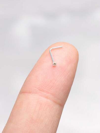 6pcs 925 Sterling Silver Nose Rings Studs L Shaped Nose Piercing 1.5mm Clear Crystal For Women Men 24G
