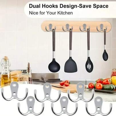 2 خطاف ثنائي للملابس/القبعات من معدن عتيق للتركيب على الحائط، خطافات حائط مزدوجة مع براغي مناسبة للحمام والمطبخ والمكتب والحمامات العامة والمراكز التجارية