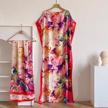 2025 Summer New Fashion African Dresses For Women Elegant Printed Silk Muslim Lady Long Hijab Kaftan Dress Oversize Kuwait Abaya 0VRP - XANH ĐẬM - Xem 6