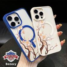 Case For IPhone 16 Pro Max 16e 15 Plus 14 13 12 11 XS Max XR X Cherry Blossom Grace Magnetic Fit Pattern Shockproof Silicone Non-Yellowing Transparent Colorful Protective Smartphone Cover Gift - 綠色 - 查看 5