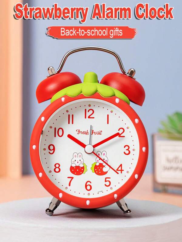 1pc Alarm Clock, Strawberry Alarm Clock, Dedicated Alarm Clock For Bedroom, Placed On Student Desks, Offices, Study Dormitories, All Very Beautiful, Silent Operation Time, Will Not Disturb Rest And Reading, With Night Light Function, Suitable For Students And Office Workers, Also A Gift For The School Season, A Must-Have For School. Use 1 No. 5 Battery (Battery Not Included)