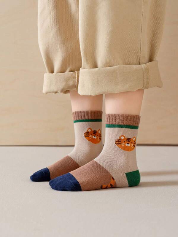 Khaki Tiger Head Print Covering Instep, Tiger Baby Decor Toe, Soft Fufu Wrapping Small Pads, Adorably Heart-Fluttering