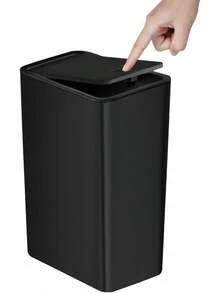 Cubo de basura para baño con tapa, cubo de basura delgado de 10 litros/2.6 galones, pequeño cubo de basura con tapa emergente para cocina, dormitorio, sala de estar, oficina (negro) - Blanco - Ver 1