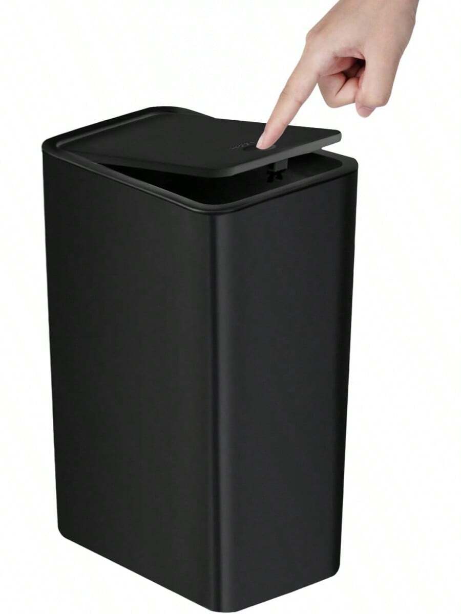 Cubo de basura para baño con tapa, cubo de basura delgado de 10 litros/2.6 galones, pequeño cubo de basura con tapa emergente para cocina, dormitorio, sala de estar, oficina (negro) - Blanco - Ver 1