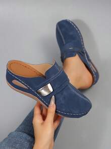 Elegant Fashion Women's New Platform Slip-On Mules, Comfortable Soft Sole Slides For Spring/Autumn, Suitable For Home, Walking, Commuting - Navy Blue - View 5