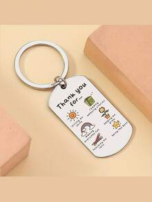 不锈钢教师节钥匙扣 - 单只长方形女士钥匙圈，动漫、音乐、植物主题，带环扣，装饰花卉和字母元素，适合返校节、圣诞节、感恩节、情人节、学期末等场合，作为感谢教师的礼物。这款钥匙扣适合教师、学生、大学生和上班族。