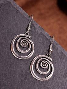 1 Pair Vintage Style Metallic Geometric Round, Square, Hollow, Asymmetrical Spiral Earrings, Everyday Use For Women