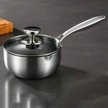 18cm Stainless Steel Nonstick Saucepan With Lid, 1.5L Induction & Gas Compatible Honeycomb Design, Stay-Cool Handle, Versatile Milk Cooking Pot