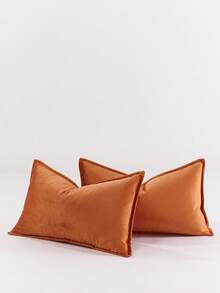 1 件天鹅绒边缘抱枕套纯色方形靠垫套，适用于沙发、卧室和汽车，秋季装饰，秋季装饰，房间装饰 - 橘色 - 查看 5