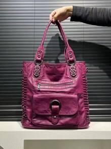 Ladies' Fashionable Retro Casual Cool Handbag, Personalized Y2K Spicy Girl Motorcycle Bag, Street Style Washed Plain Leather Imitation Leather City Bag, Suitable For Work, Commuting, Dating, Party Large Capacity Multi Pocket Single Shoulder Crossbody Bag, Black