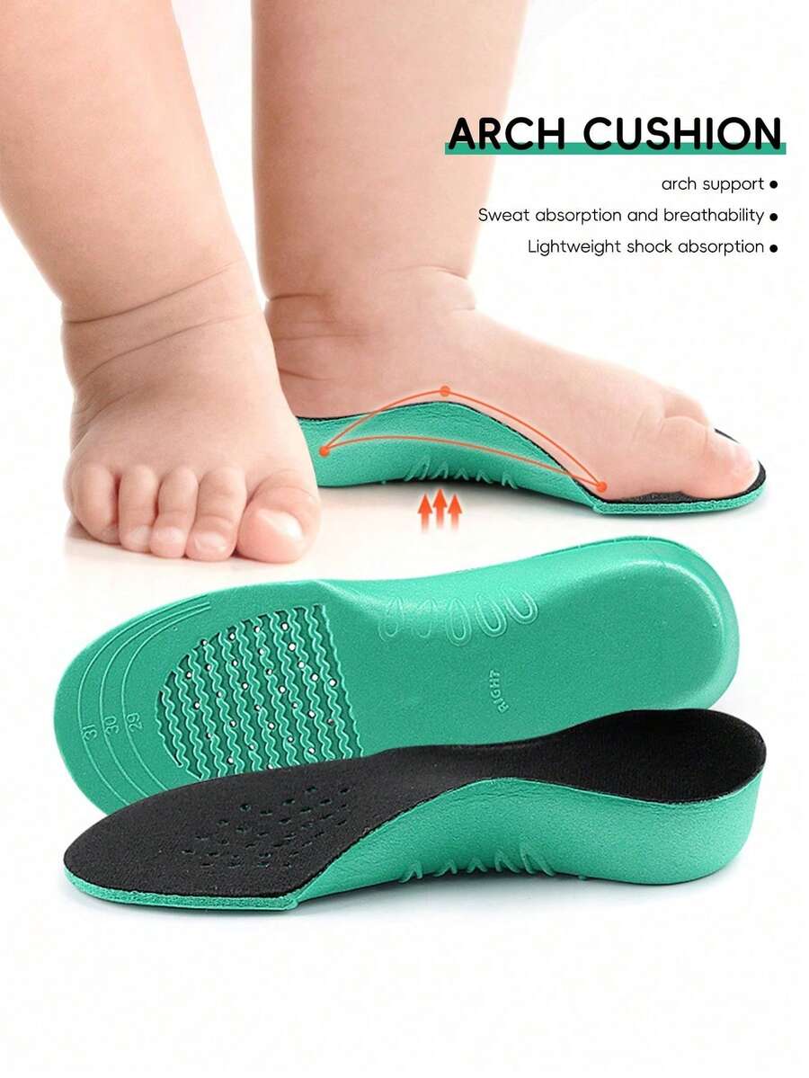 1 Pair EVA Sport Arch Support Green Shock Absorbing Full-Length Insoles, Elastic Comfortable Soft Shoe Accessory