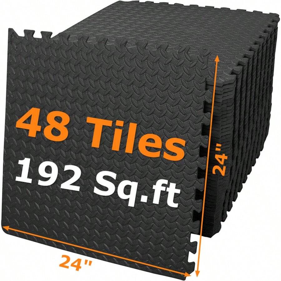 24/48 Tiles Gym Flooring Gym Mats Exercise Mat For Floor Workout Mat Foam Floor Tiles For Home Gym Equipment Garage - 四十八 黑色 - 查看 1
