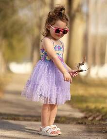 2025Toddler Girls Tulle Dress Rainbow Tutu Birthday Princess Dresses Formal Photo Shoot Outfit Summer Clothes 2-6T'Sprout Style' - 紫色 - 心形薄紗 - 查看 4