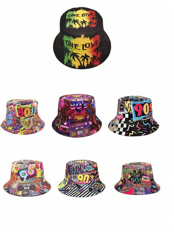 1pc Reversible Tropical Floral Printed Sun Visor Bucket Hat, Unisex, Polyester, Suitable For Outdoor, Travel, Leisure