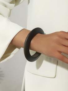 1pc New Chinese Style Retro Wood Artistic Peace Bangle, High-End Simple Niche Solid Wood Plain Bracelet Accessory