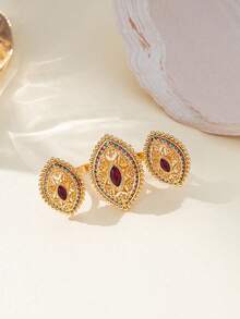 Herseygold 1枚镀金铜质中东阿拉伯经典水滴形开口戒指，沙特阿拉伯迪拜婚礼珠宝 - 金色 - 查看 10