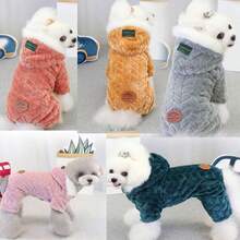 宠物服装，狗狗服饰，猫咪四足动物服装，英伦风四足动物双层抓绒服装，小动物服装，狗狗运动服，动物服装，流行欧美新款秋冬休闲牵引带帽宠物服装 - 黃色 - 查看 1