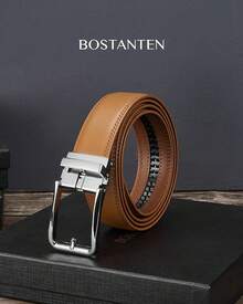 BOSTANTEN Belt Men Leather Reversible Belts Men 1 3/8 Casual Dress Pants, Two-In-One Belt - 012-銀色+棕色 - 查看 5