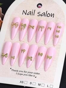 12 Grids Gold Ribbon Bow Knot Metal Cute Nail Decoration Nail Charms Ribbon Bow Design Mixed Styles Sizes Kawaii Japanese Style Nail Jewelry Accessories Nail Supplies For Home Diy Salon Nail Art Nails Nail Gems