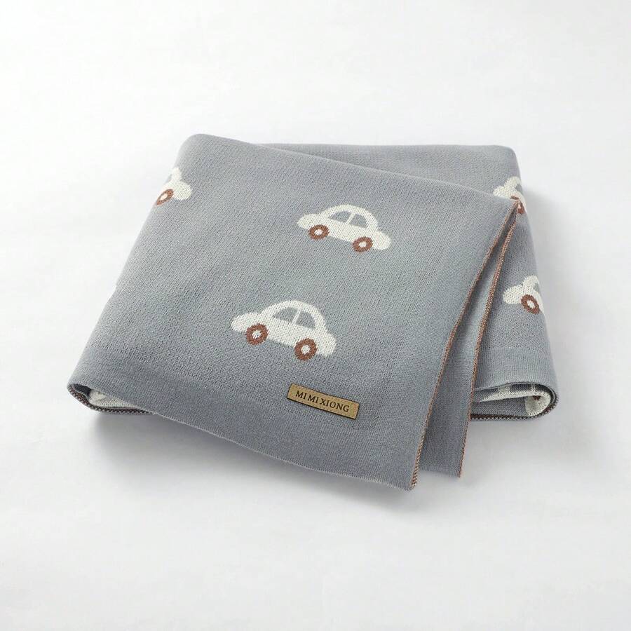 1pc Knitted Baby Car Pattern Comfortable Blanket, All Season - Grey - View 1
