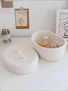 椭圆形收纳篮，波西米亚风格，手工编织桌面收纳盒，适用于客厅书桌，可收纳化妆品、香水、眼镜、相框等，也适用于浴室、家居装饰和海滩风格庭院装饰。节日礼品篮。 - 彩色 - 查看 15