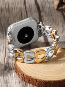 1 pieza Brazalete elástico hueco de metal con forma de corazón para mujer compatible con la correa del de 38 mm, 40 mm, 41 mm, 42 mm (S10 42) mm, 44 mm, 45 mm, 49 mm (S10 46) mm, accesorio de moda, correa de reloj para Series Ultra 2 S10 SE 9 8 7 SE 5 4 3 2 1, correa/banda de reloj para mujer, regalo del Día de San Valentín/diario/festival