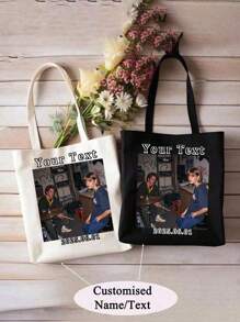 1pc Personalized Canvas Tote Bag,Customised Text,Foldable, Large Capacity&Lightweight, Stylish Versatile,For Women, School Bag/College Backpack Ideal Gifts For Her Women, Rookies & White-Collar Workers, Girlfriend, Pink Girls For Graduation, For Weddings