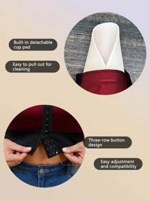 1pc New Year/Valentine's Day Waist Cincher Front Button Camisole With Built-In Cup Holder, Casual Outerwear - Burgundy - View 5