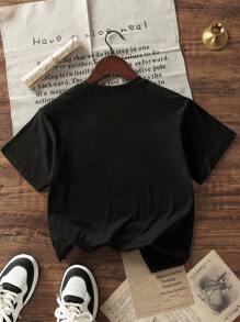 Tween Boy Casual Printed Teal Blue Round Neck Short Sleeve T-Shirt For Summer