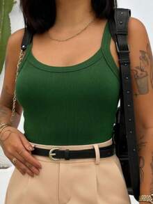 Casual Summer Strappy Tank Top - Army Green - View 2