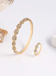 1 Conjunto pulseira e anel com zircônia cúbica em formato de lágrima, presente elegante e da moda para mulheres