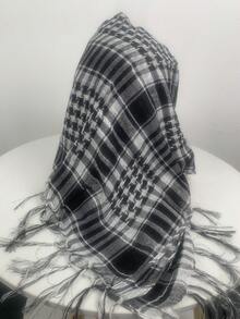 1 件 Abaya 配饰时尚经典沙漠格子印花方形头巾，阿拉伯户外防晒防风男女通用流苏披肩围巾，适合日常和外出穿着 - 黑色 - 查看 7