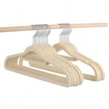 10/20 件豪华黑色植绒防滑衣架，超薄且节省空间 - 重型旋转黑色挂钩适用于整理服装、西装、上衣、领带、衬衫、裙子和裤子 - 米色 - 查看 6