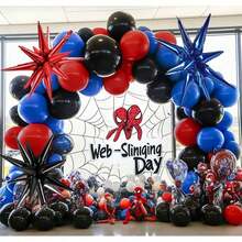 Spider Balloon Arch Garland Kit - 130Pcs Spider Theme Birthday Decorations Royal Blue Black Red Silver Spider Arch Kit For Man BabyShower Super Spider Hero Theme Party Decorations - 彩色 - 查看 7