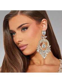Costume Silver Large Rhinestone Earrings Dangling Bling Oversized Statement Earrings For Women Formal - 金色 - 查看 5