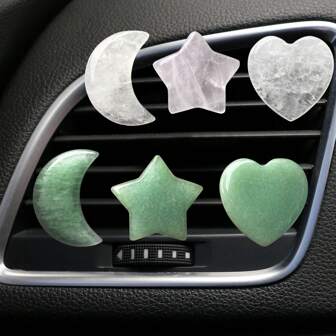3pcs/Set Natural Crystal Crescent Moon Star Heart Shape Air Vent Clip Decoration, Car Air Conditioning Outlet Natural Stone Decor Accessory