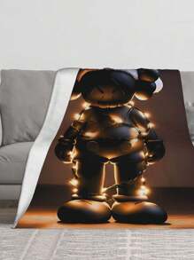 1pc Kawss Kawaii Kaw  Anime Themed Ultra Soft Reversible Flannel Throw Blanket - Contemporary Style, Digital Print, All Seasons Multipurpose Knitted Bedding, Anti-Pilling Polyester