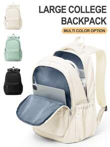 Casual College Student Backpack, Solid Color 14/15.6 Inch Laptop Backpack, Unisex, Commuter Bag With Zipper Pockets, Multi-Functional Compartment Backpack, Daily Backpack Travel Bag, Fashionable Minimalist Casual, Multi-Functional Outdoor Travel Backpack, Portable Large Capacity Lightweight Backpack, Suitable For Work, Size 44*15*30cm - Multicolor - View 2
