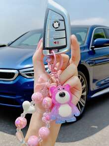 1 件时尚渐变可爱卡通亚克力熊钥匙扣 - 蝴蝶结珍珠汽车和包包吊坠，非常适合女士情人节背包学校汽车配件哥特 Y2k 圣诞节礼物创意 - 彩色 - 查看 3