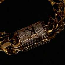 New Capital Letter A-Z Letter Curb Link Miami 14MM Bracelet Initial 18K Gold Plated Stainless Steel Hip Hop Diamond Cuban Chain CZ Detail Women&Men's Alphabet Jewelry Name - 金8.5寸 - 查看 2