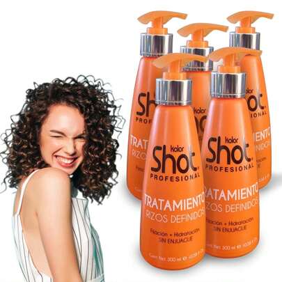 Kit 5 Piezas Tratamiento Rizos Definidos Profesional Kolor Shot Cabello Rizado Hidratado Sin Frizz Suavidad Brillo Nutrición Control de Volumen