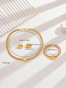 4 件套简约镂空颈链、耳环、手链网状高档百搭女士首饰套装 - E - 查看 6