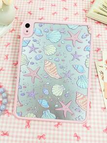 1个透明亚克力粉色边框海星贝壳图案平板保护壳，兼容iPad Mini 6/Mini 7/Air 1/Air 2/9.7/10.2/10.5/Air 4/Air 5/10.9/Pro 11/第十代/Air 11英寸(M2)-2024/Pro 11英寸(M4)-2024/iPad Air 11英寸(M3) 2025/iPad (A16) 11英寸第十一代 2025。高透明度亚克力后盖，亚克力平板电脑保护壳，单层外壳，不带笔槽。 - 粉色 - 查看 2