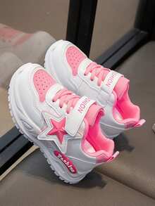 1 双男女儿童休闲平底鞋，儿童软底可爱星星设计透气运动跑步鞋，适合所有季节的多功能时尚鞋 - 粉色 - 查看 2